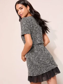 Friends Like These Black Boucle 2-In-1 Peplum Hem Dress