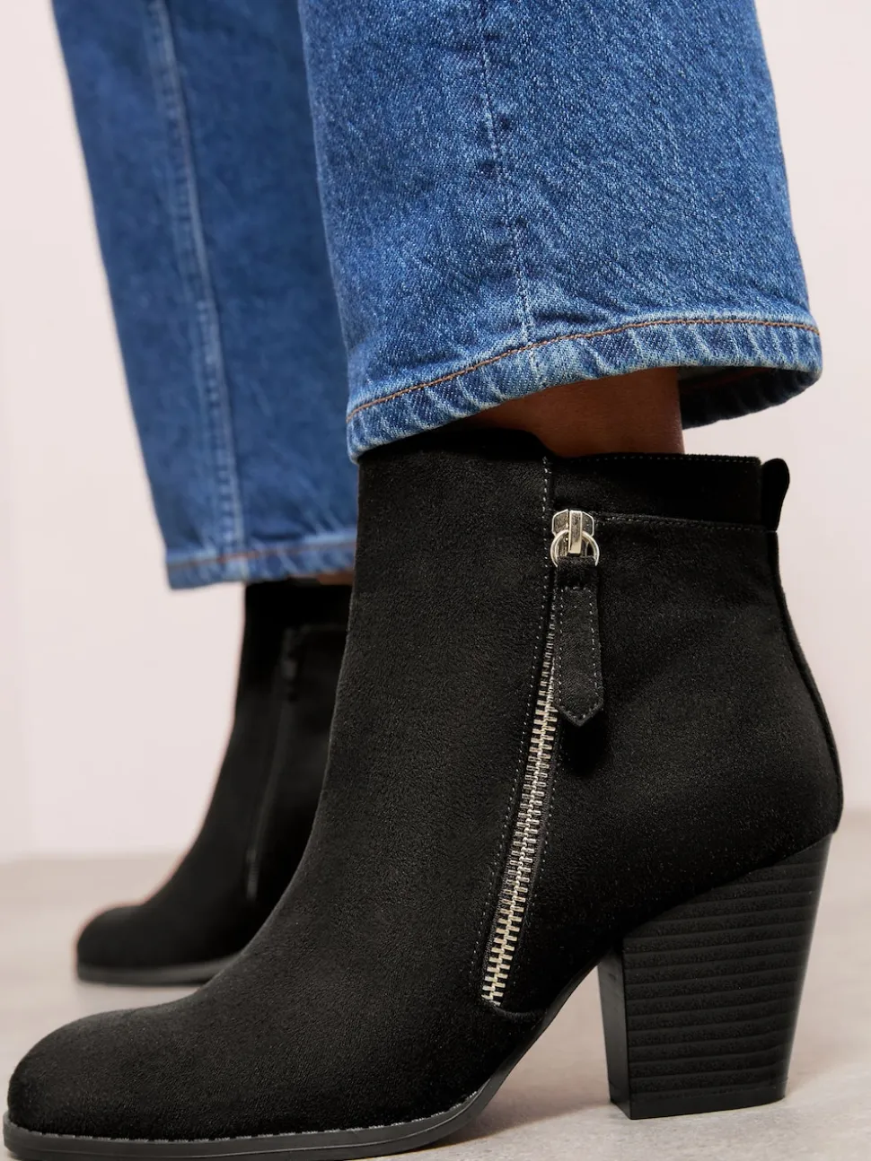 Friends Like These Black Wide Fit Stacked Heel Faux Suede Cuban Ankle Boots