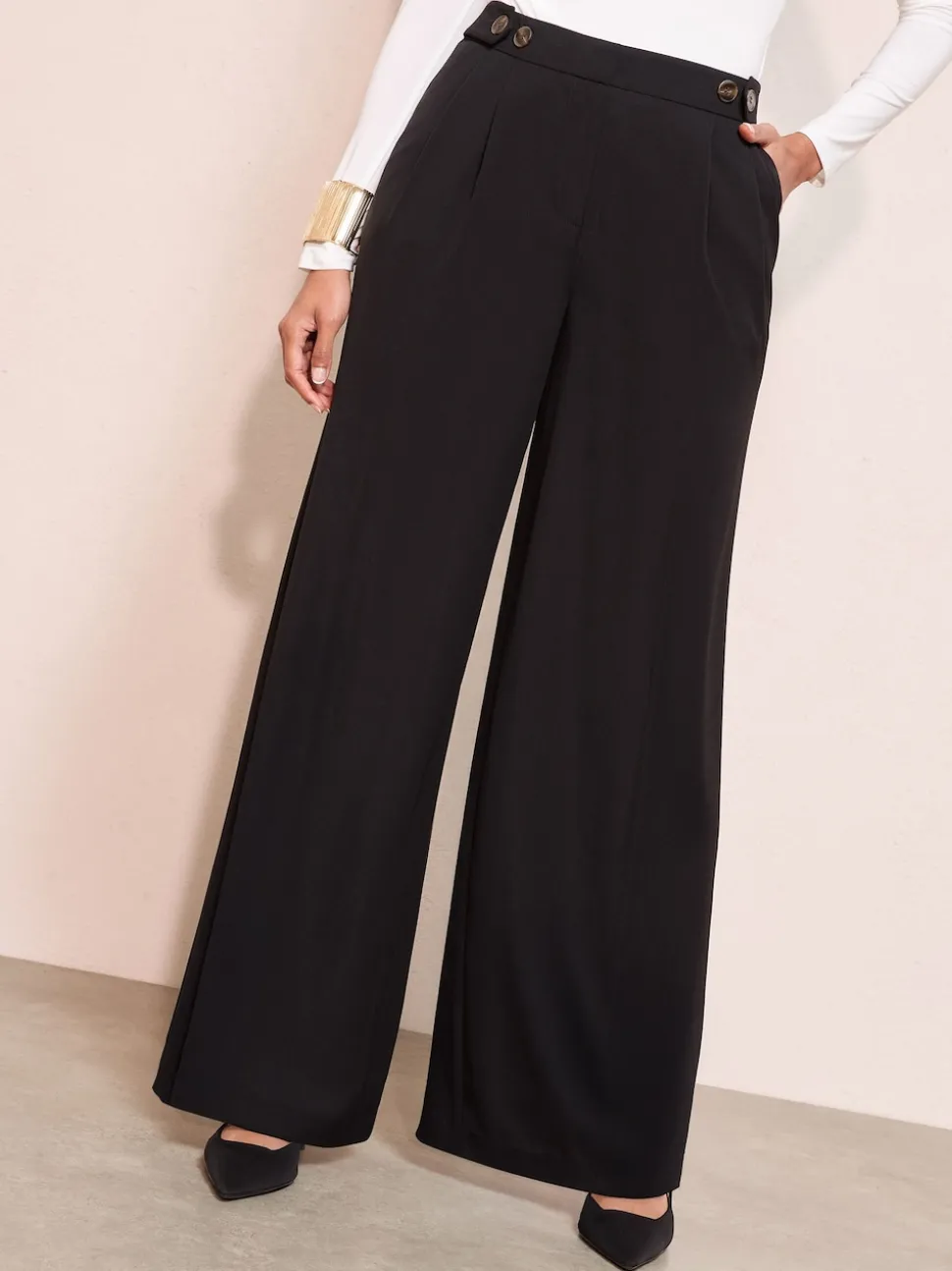 Friends Like These Black Adjustable Waist Premium Wide Leg Trousers