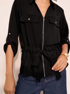 Friends Like These Black Utility Style Tie Waist Shirt