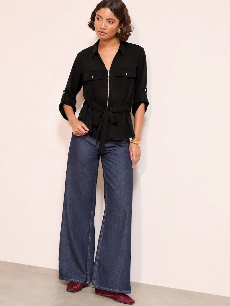 Friends Like These Black Utility Style Tie Waist Shirt
