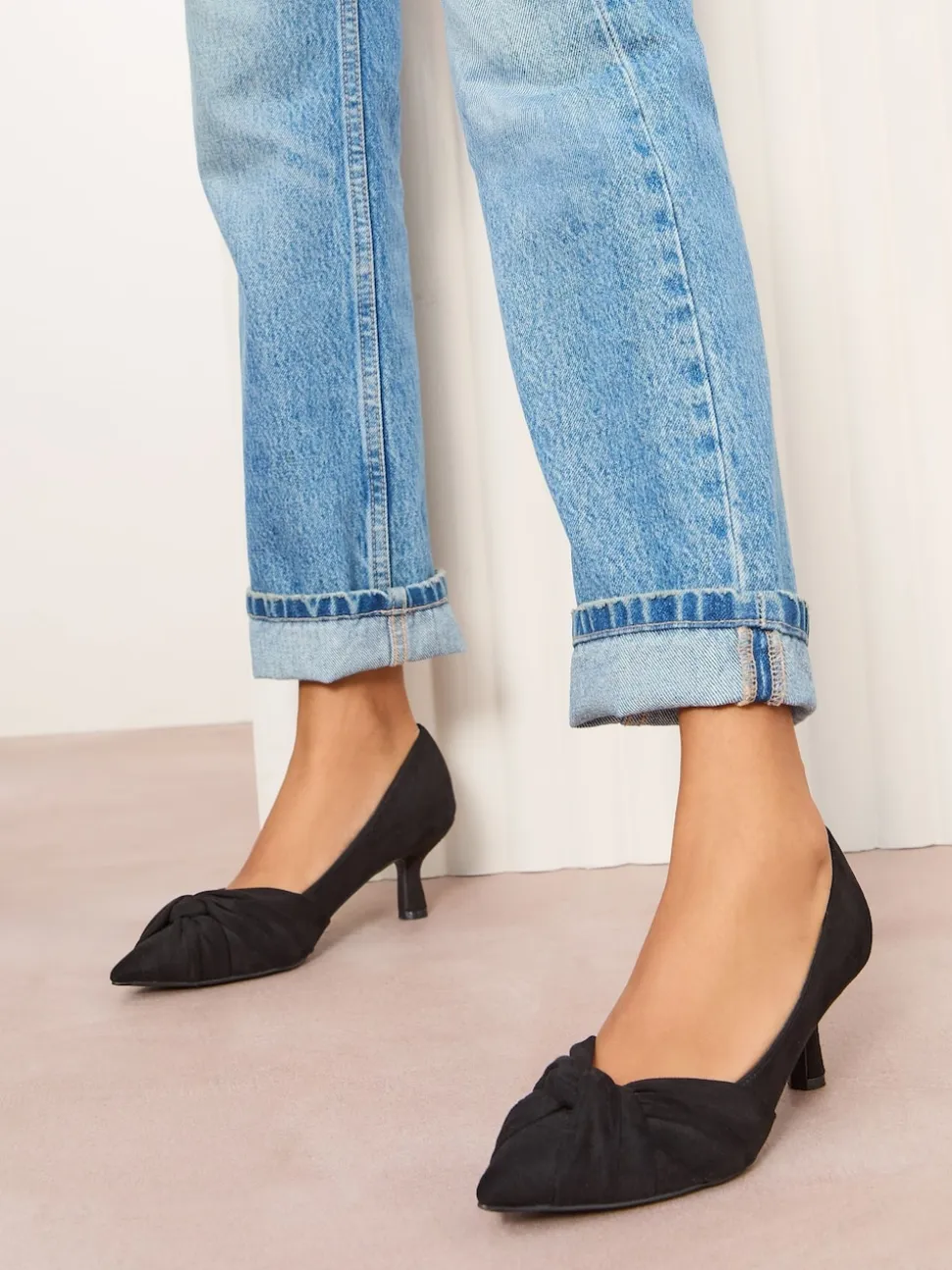 Friends Like These Black Standard Fit Twist Detail Kitten Heel Faux Suede Courts