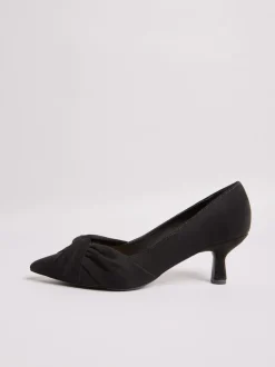 Friends Like These Black Standard Fit Twist Detail Kitten Heel Faux Suede Courts