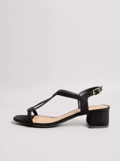 Friends Like These Black Standard Fit Low Block Heels T-Bar Strap Faux Leather Sandals