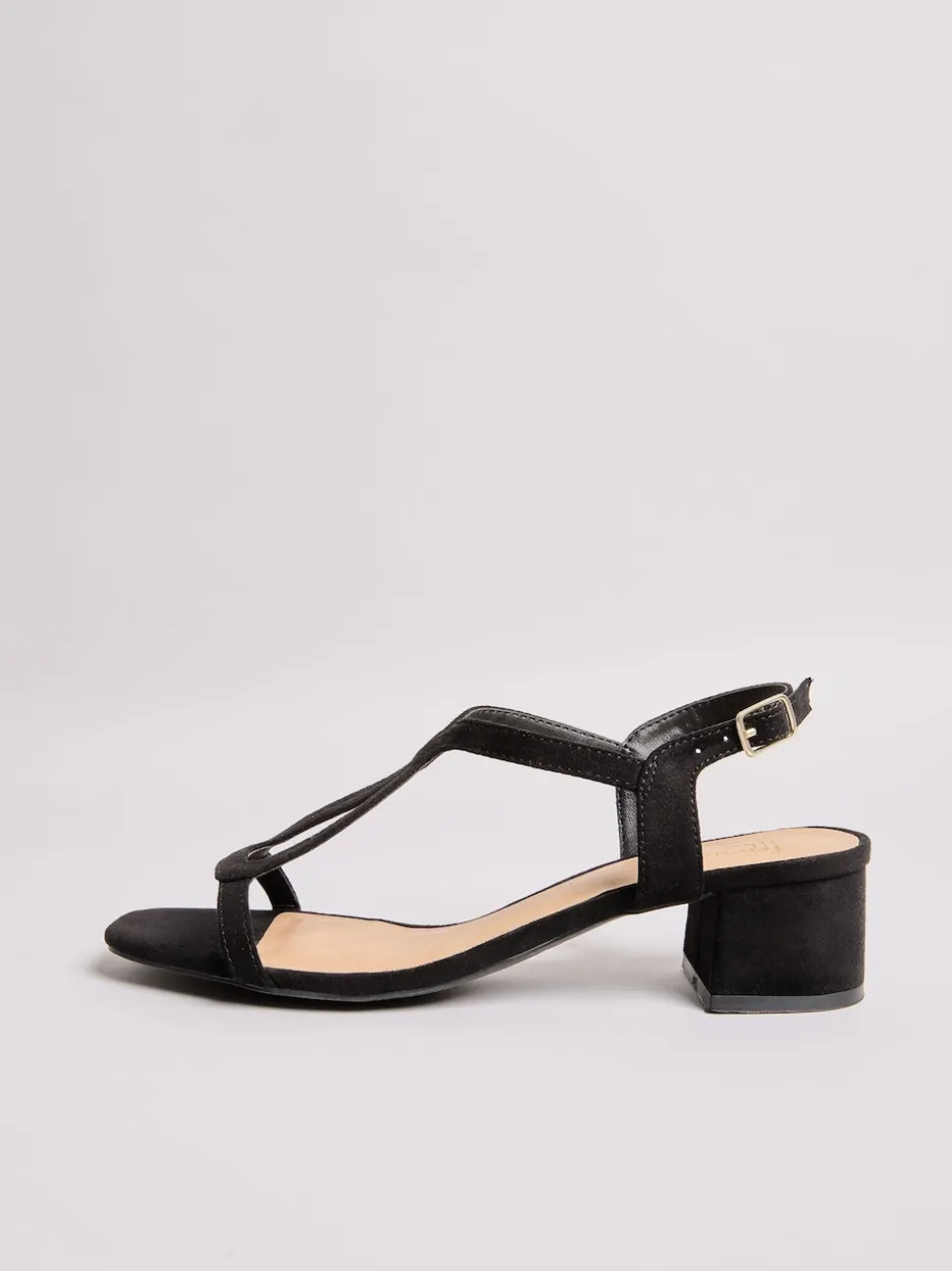 Friends Like These Black Standard Fit Low Block Heels T-Bar Strap Faux Leather Sandals