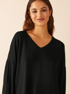 Friends Like These Black Soft Jersey V-Neck Long Sleeve Tunic Top
