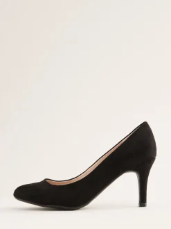 Friends Like These Black Wide Fit Low Stiletto Heel Round Toe Faux Suede Court Shoes