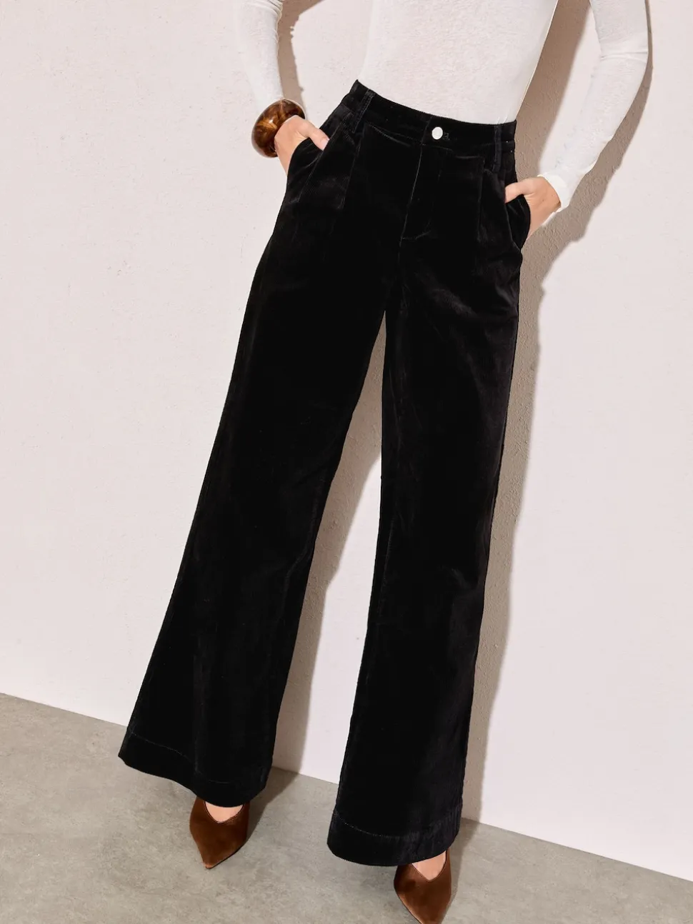 Friends Like These Black Corduroy Pleat Front Wide Leg Trousers