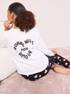 Friends Like These Black/White Bonne Nuit Heart Long Sleeve Pyjamas