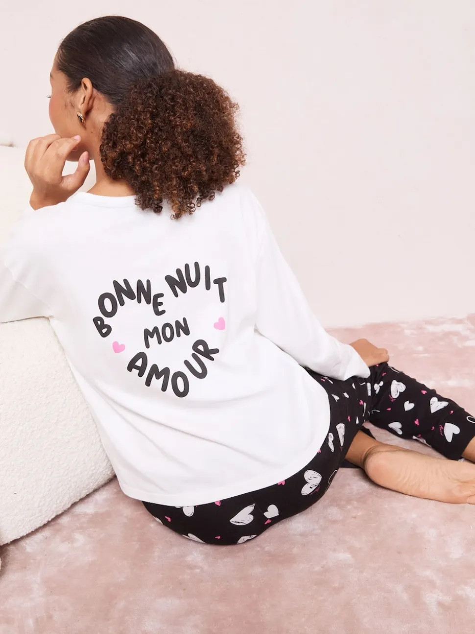 Friends Like These Black/White Bonne Nuit Heart Long Sleeve Pyjamas