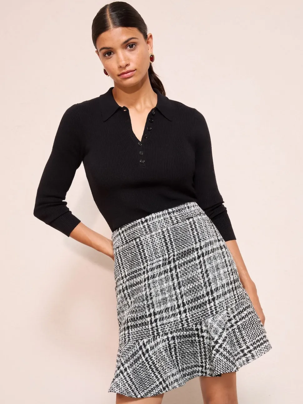 Friends Like These Black/White Boucle Flippy Mini Skirt