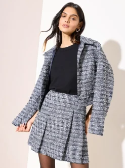 Friends Like These Blue Boucle Pleated Mini Skirt
