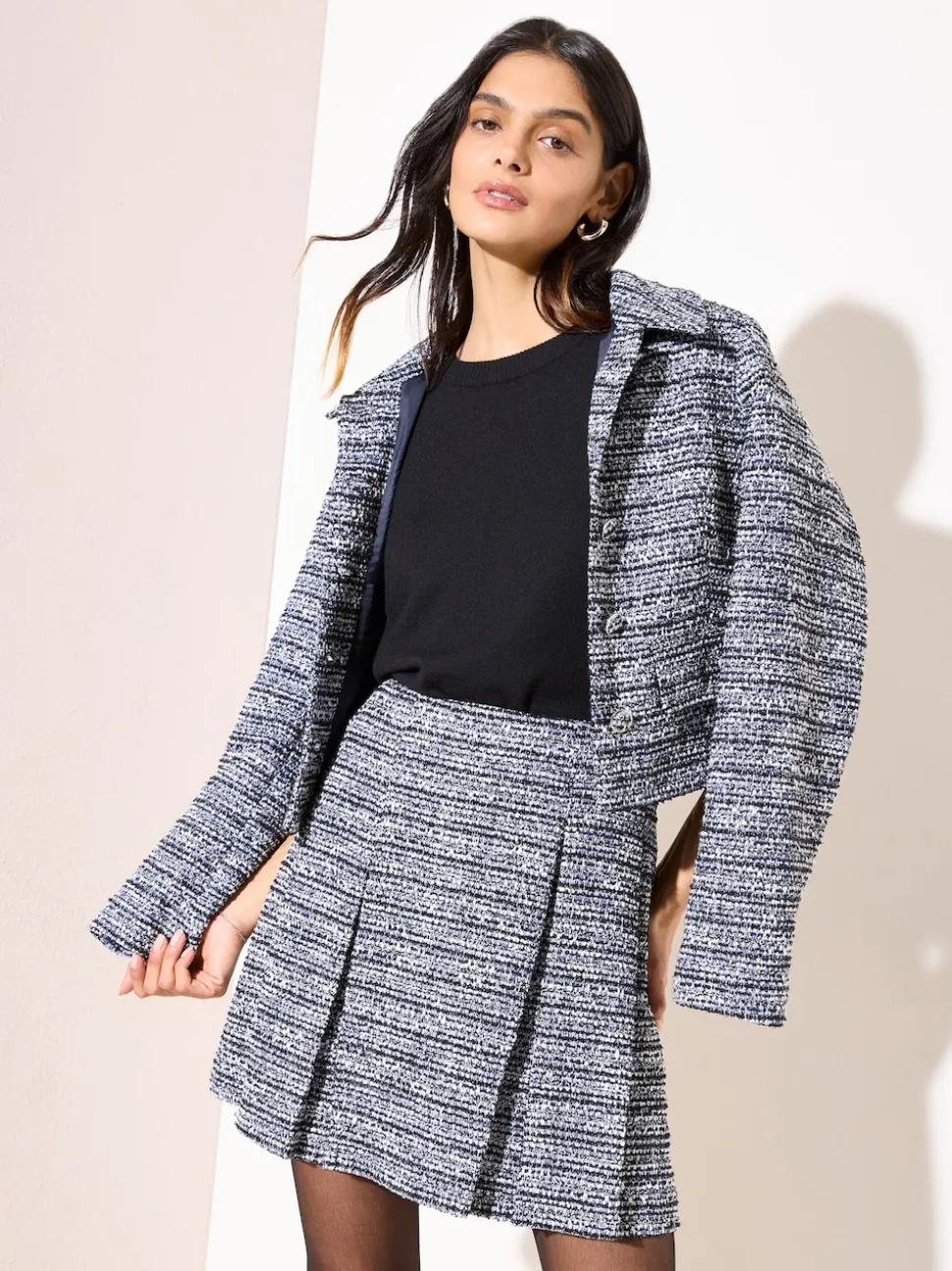 Friends Like These Blue Boucle Pleated Mini Skirt