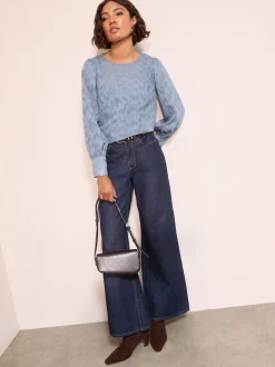 Friends Like These Blue Long Sleeve Textured Blouse