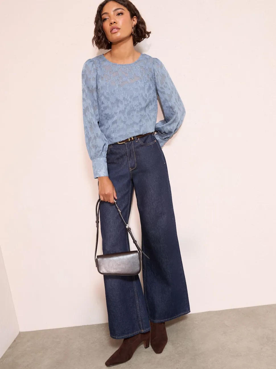 Friends Like These Blue Long Sleeve Textured Blouse