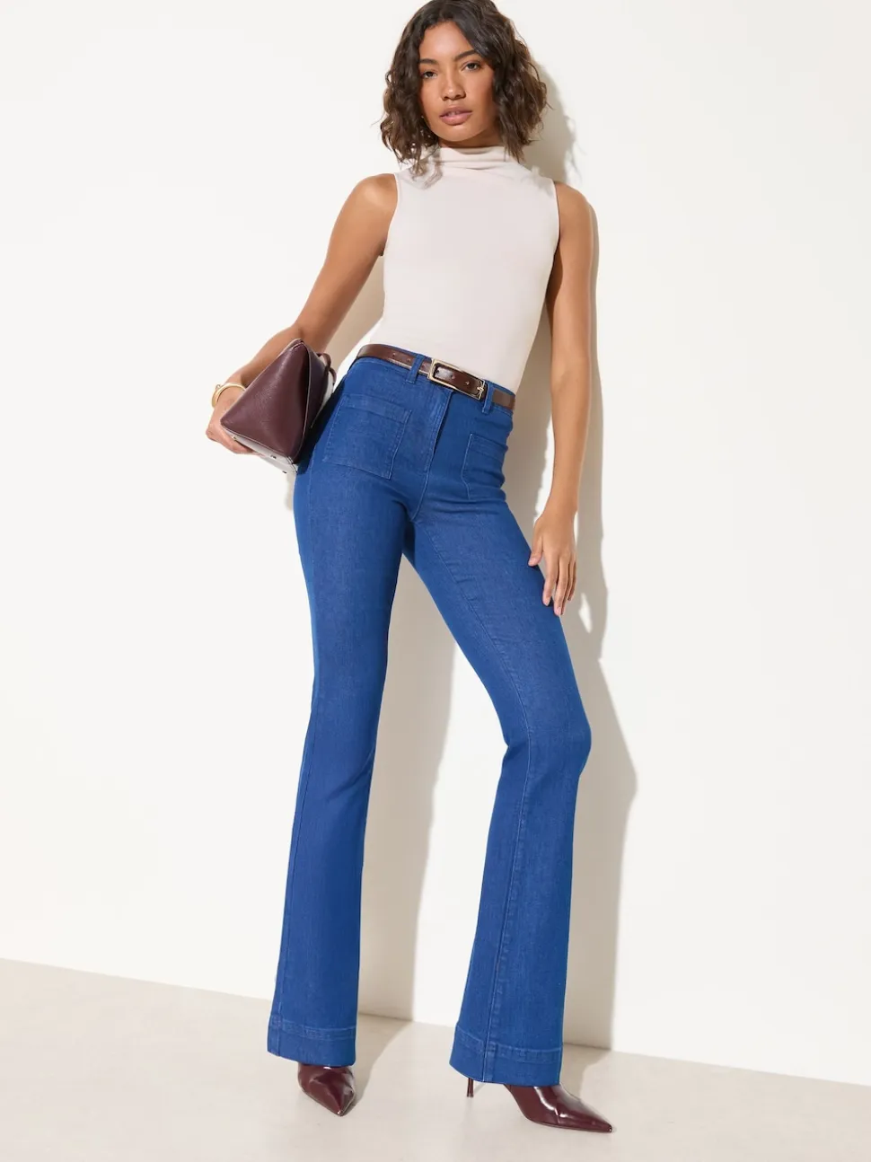 Friends Like These Blue Petite High Waist Pocket Flare Jeans