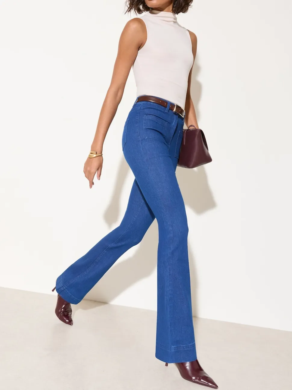 Friends Like These Blue Petite High Waist Pocket Flare Jeans