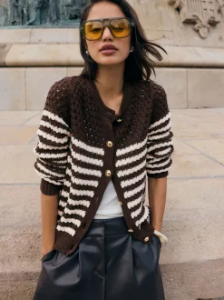 Friends Like These Brown Contrast Stripe Cardigan