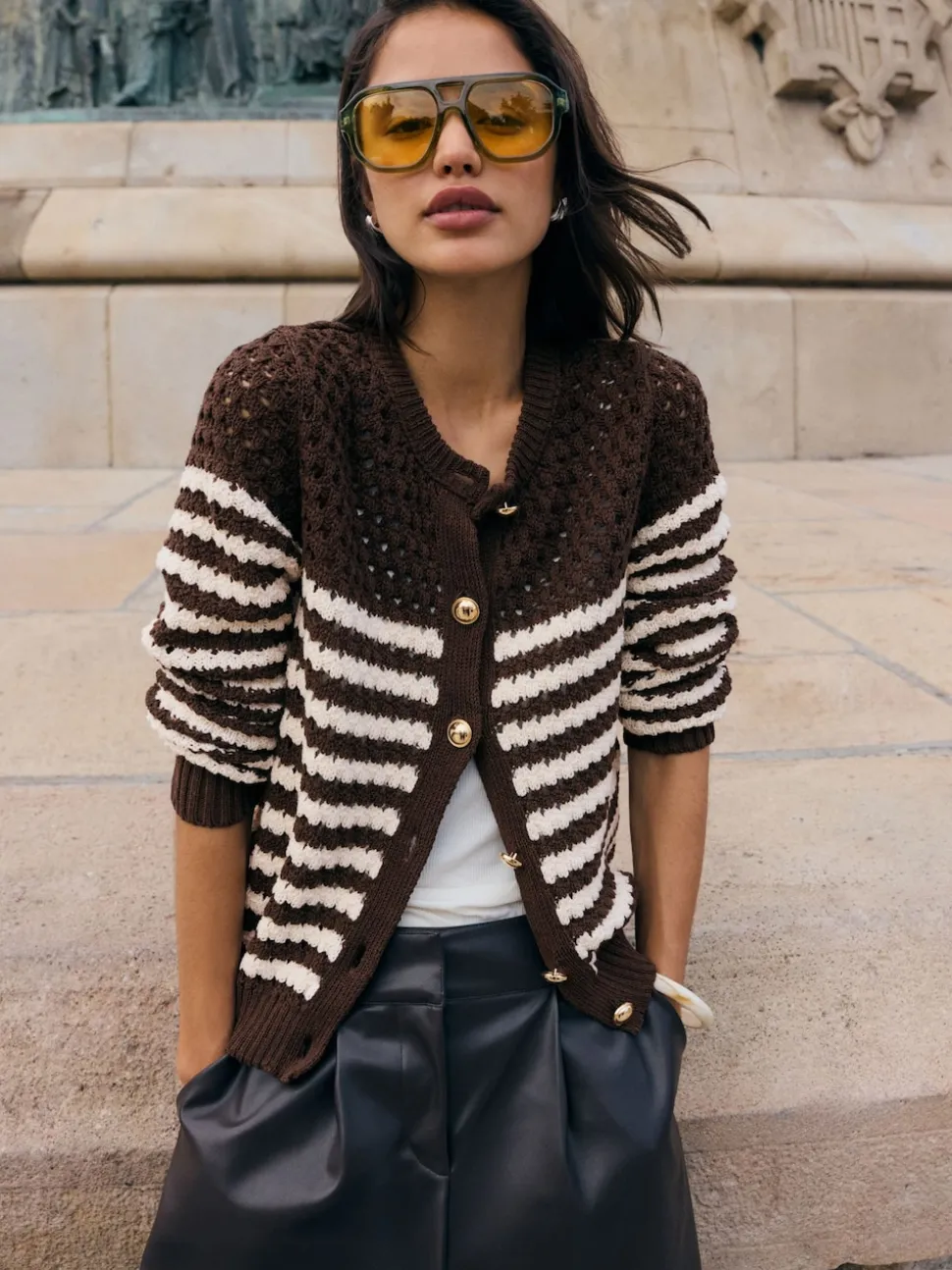 Friends Like These Brown Contrast Stripe Cardigan