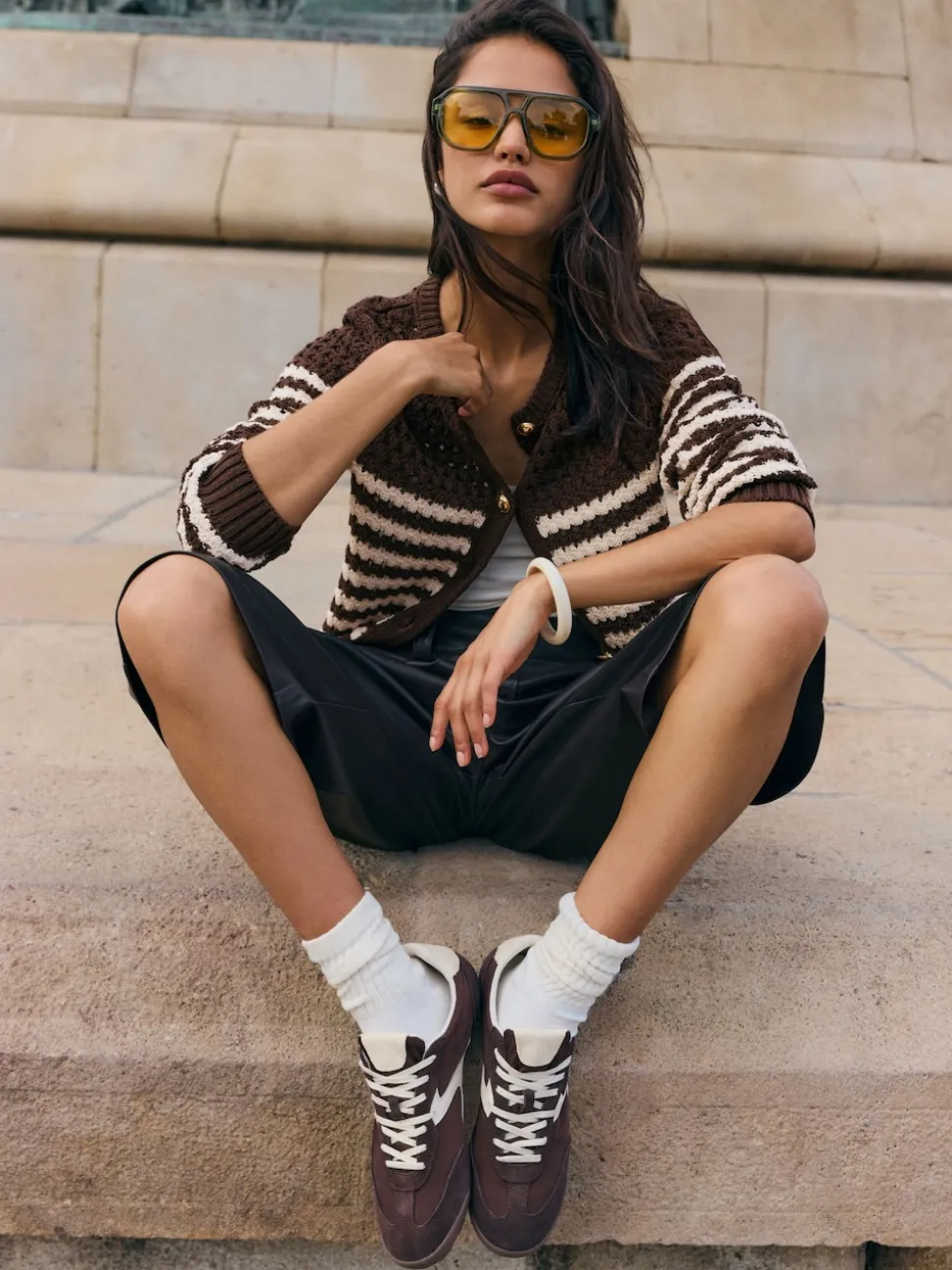 Friends Like These Brown Contrast Stripe Cardigan