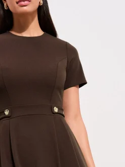 Friends Like These Brown Petite Tab Detail Short Sleeve Midi Tailored Dress