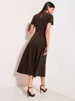Friends Like These Brown Petite Tab Detail Short Sleeve Midi Tailored Dress