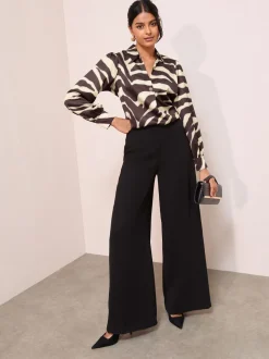 Friends Like These Brown Zebra Print Long Sleeve Button Detail Collared Blouse