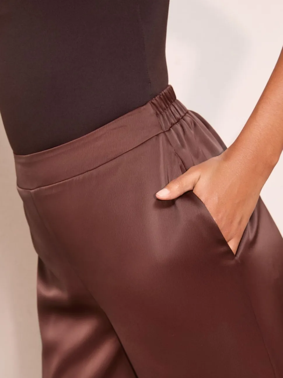 Friends Like These Brown Super Wide Leg Satin Trousers