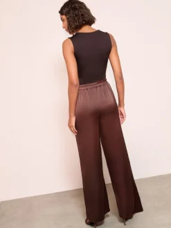 Friends Like These Brown Super Wide Leg Satin Trousers