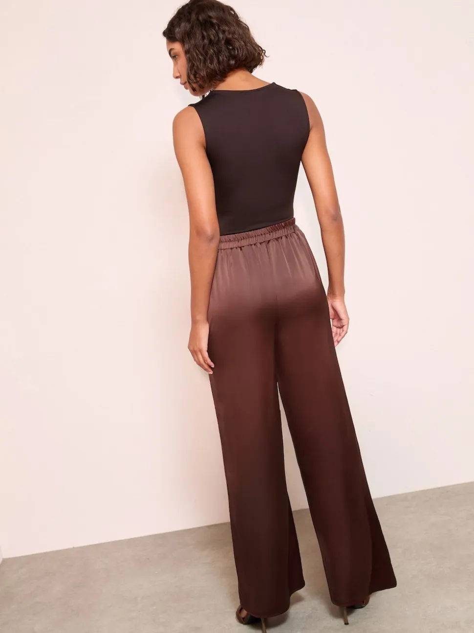 Friends Like These Brown Super Wide Leg Satin Trousers