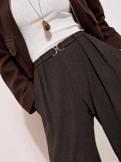 Friends Like These Brown Petite Crinkle Jersey Wide Leg Trousers with Buckle Front