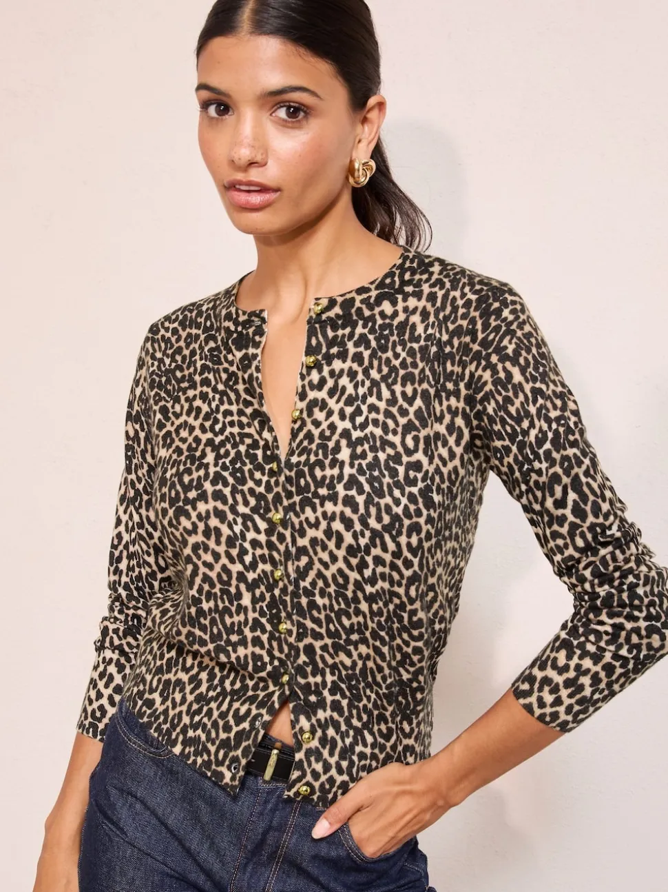 Friends Like These Brown Animal Dome Button Cardigan