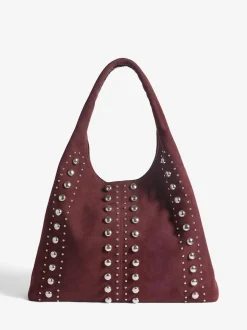 Friends Like These Burgundy Red Studded Slouchy Tote Bag