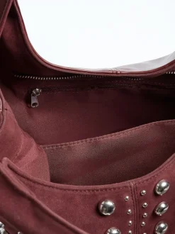 Friends Like These Burgundy Red Studded Slouchy Tote Bag