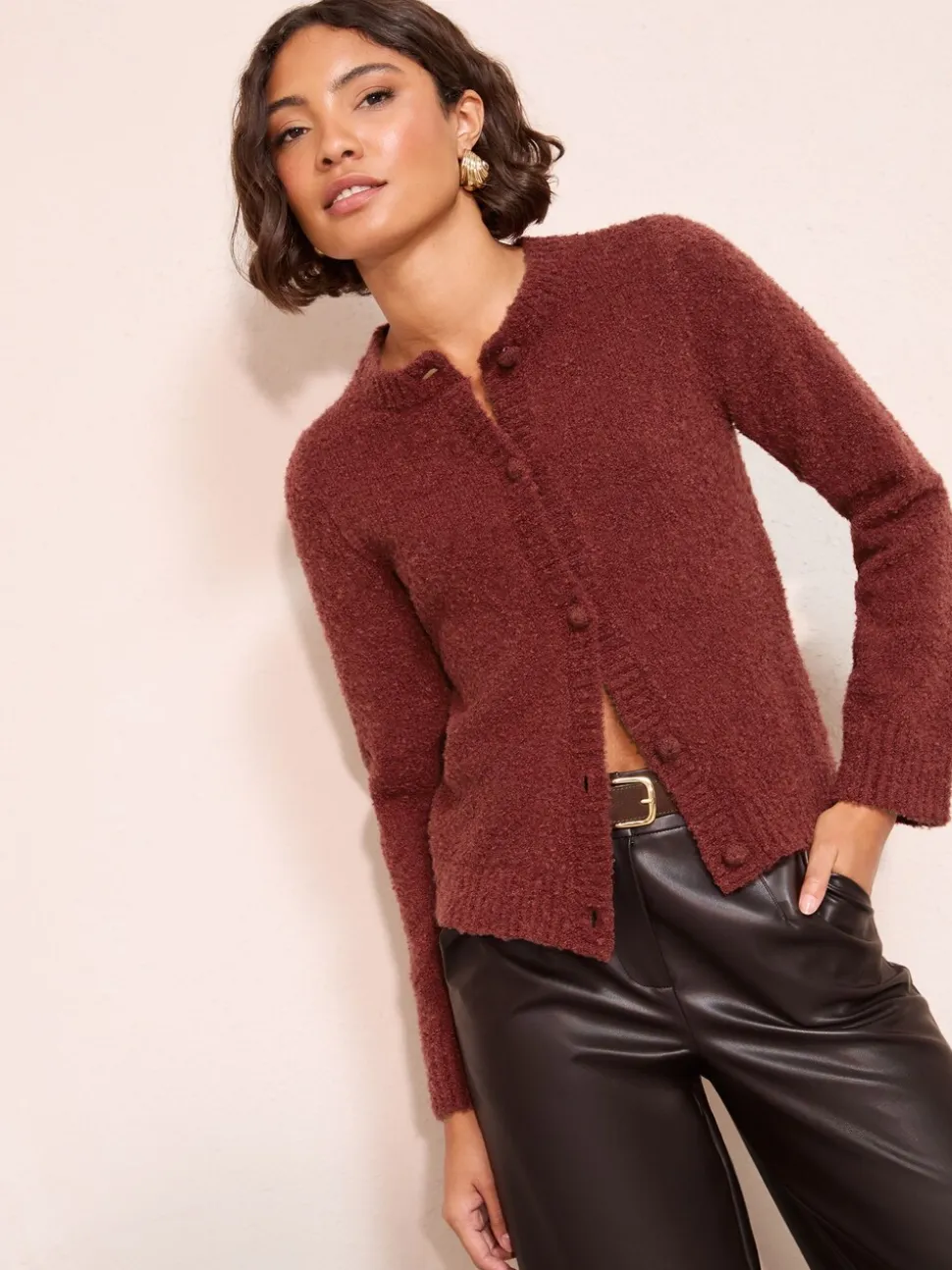 Friends Like These Burgundy Red Boucle Cardigan