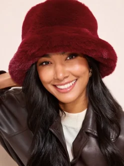 Friends Like These Burgundy Red Faux Fur Bucket Hat