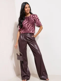 Friends Like These Burgundy Spot Short Sleeve Tie Back Blouse
