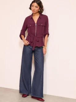 Friends Like These Burgundy Utility Style Tie Waist Shirt