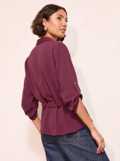 Friends Like These Burgundy Utility Style Tie Waist Shirt