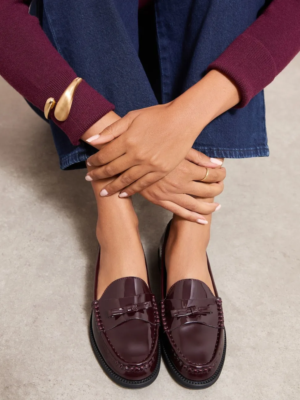 Friends Like These Burgundy Red Patent Faux Leather Comfort Bow Smart Loafers