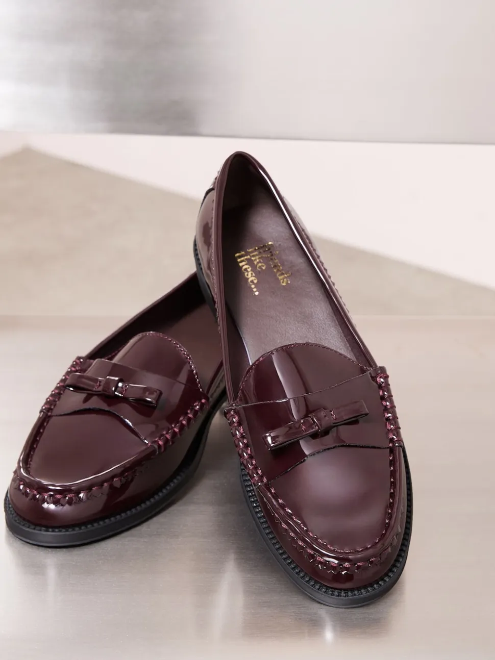 Friends Like These Burgundy Red Patent Faux Leather Comfort Bow Smart Loafers