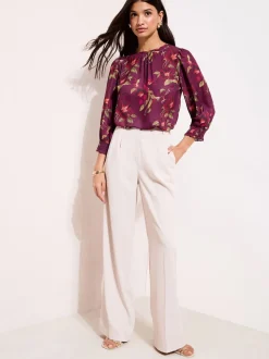 Friends Like These Burgundy Floral 3/4 Sleeve Shirred Cuff Blouse