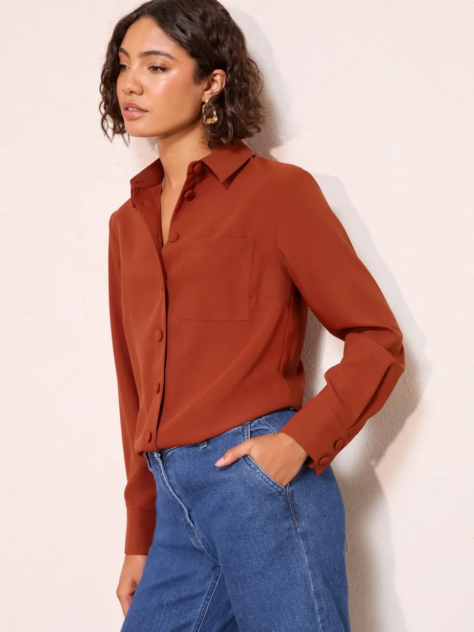 Friends Like These Burnt Orange Boxy Covered Button Shirt