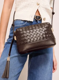 Friends Like These Choc Brown Weave Knotted Handle Cross-Body Bag