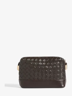 Friends Like These Choc Brown Weave Knotted Handle Cross-Body Bag
