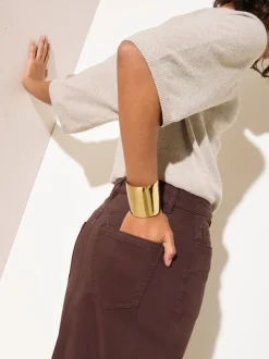 Friends Like These Chocolate Brown Split Front Denim Midi Skirt