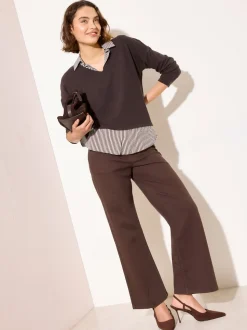 Friends Like These Chocolate 2 in1 Button Shoulder Poplin Jersey Jumper