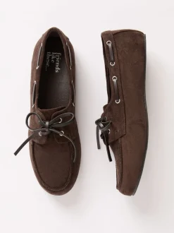 Friends Like These Chocolate Brown Slim Lace-Up Comfort Faux Suede Boat Shoe Loafers