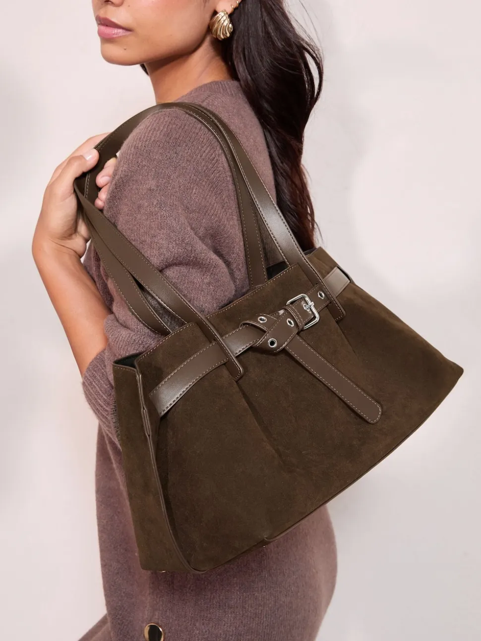 Friends Like These Chocolate Brown Faux Suede Slouch Tote Bag
