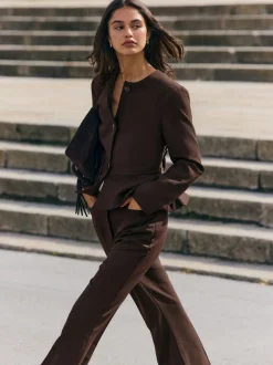 Friends Like These Chocolate Brown Peplum Collarless Jacket